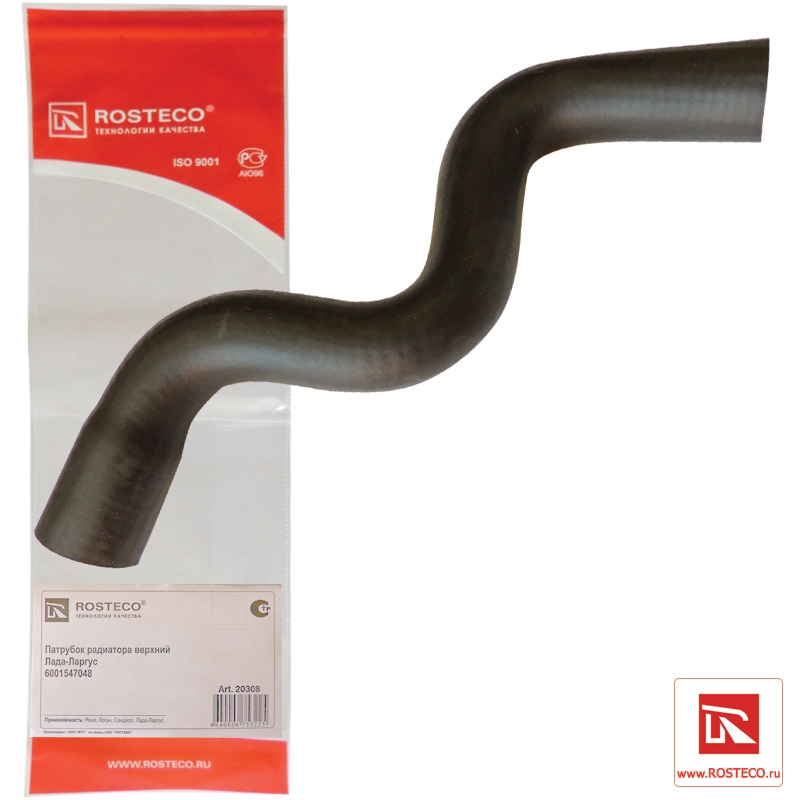 20308 Rosteco Патрубок радиатора (Logan до 08г без/c конд) верхний Rosteco 20308 аналог 6001547048